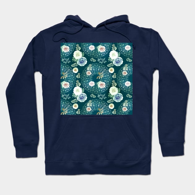 Spring Mandalas and Roses Teal Hoodie by sandpaperdaisy